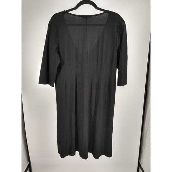 Eileen Fisher A-Line Dress L Deep V-Neck 3/4 Sleeve Crepe Stretch Casual Black - Picture 4 of 8
